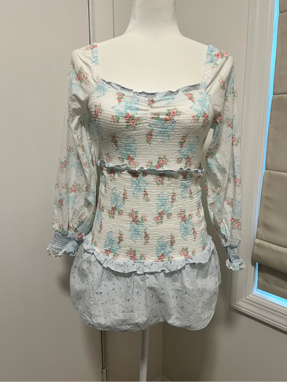 LoveShackFancy Girls Size 12 Floral Smocked Long Sleeve Romper Cottagecore